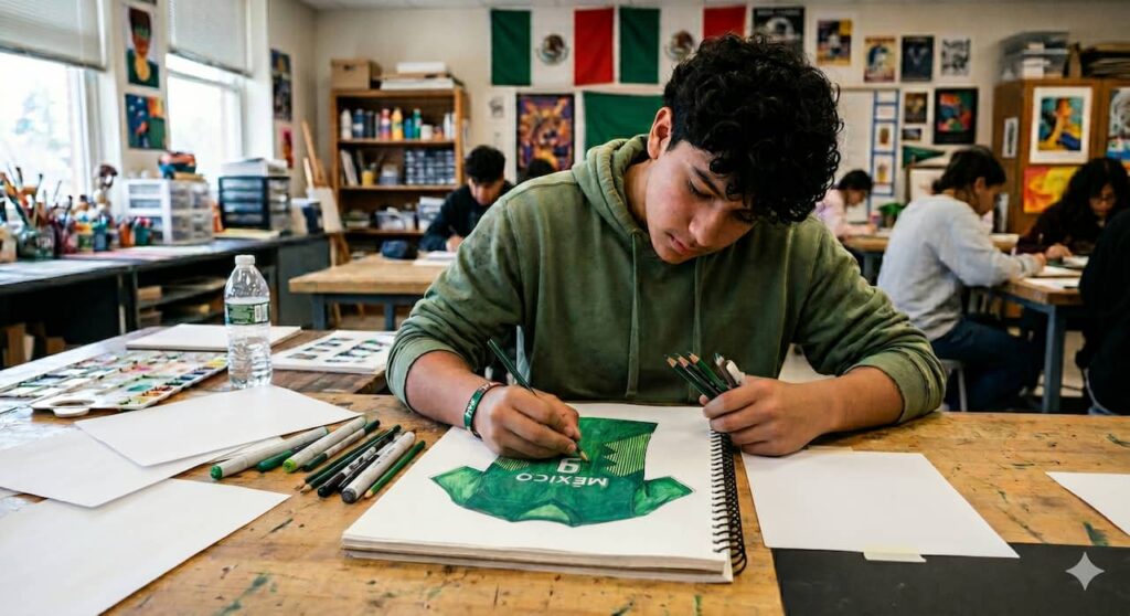 Joven dibujando playera Selección Mexicana