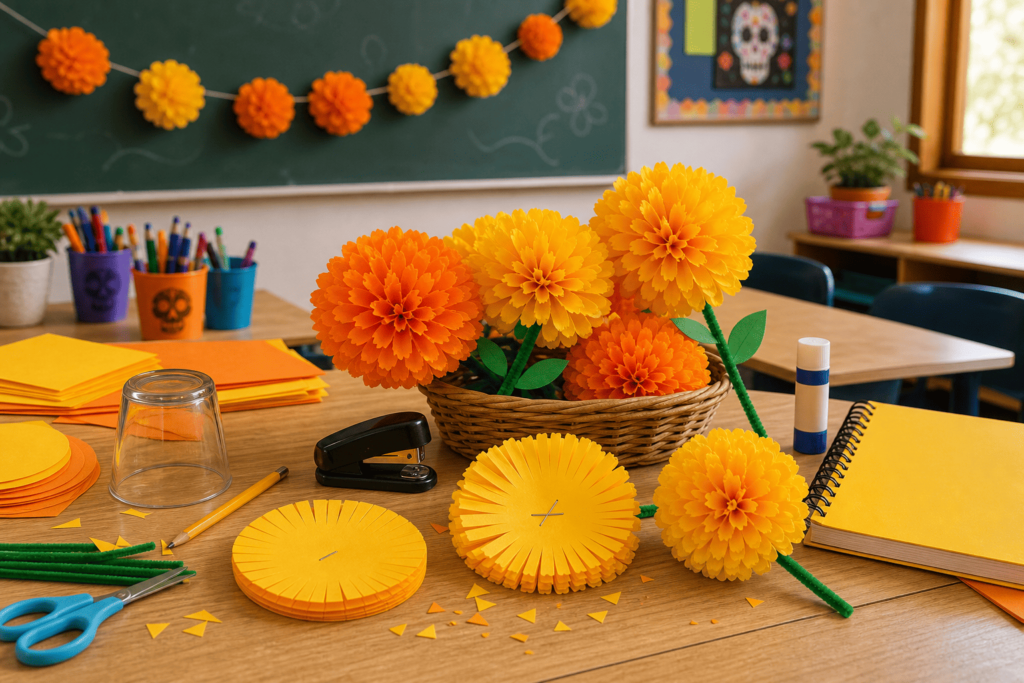 flores de cempasúchil de papel