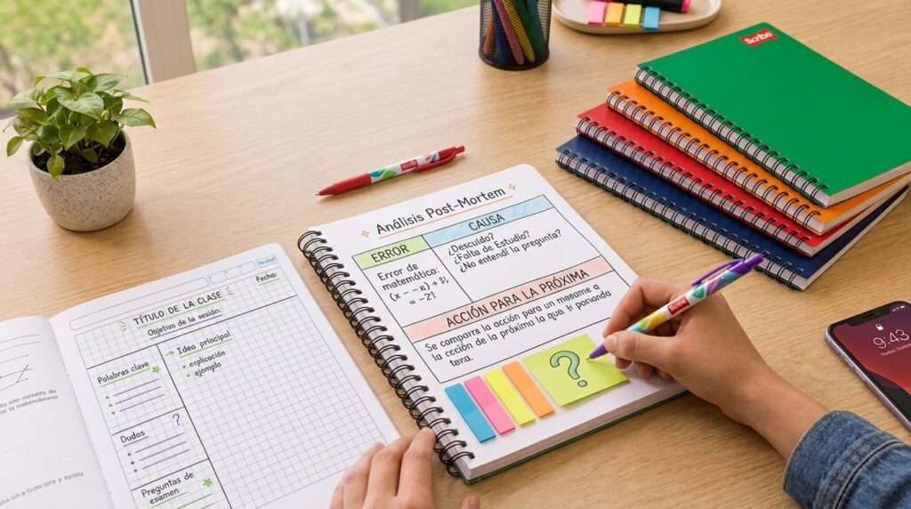 Cuaderno con notas del examen