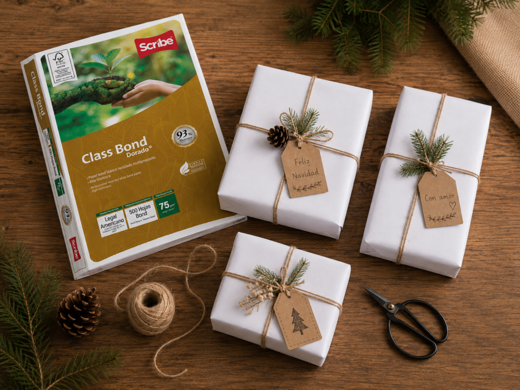 Regalos navideños envueltos con papel reciclado