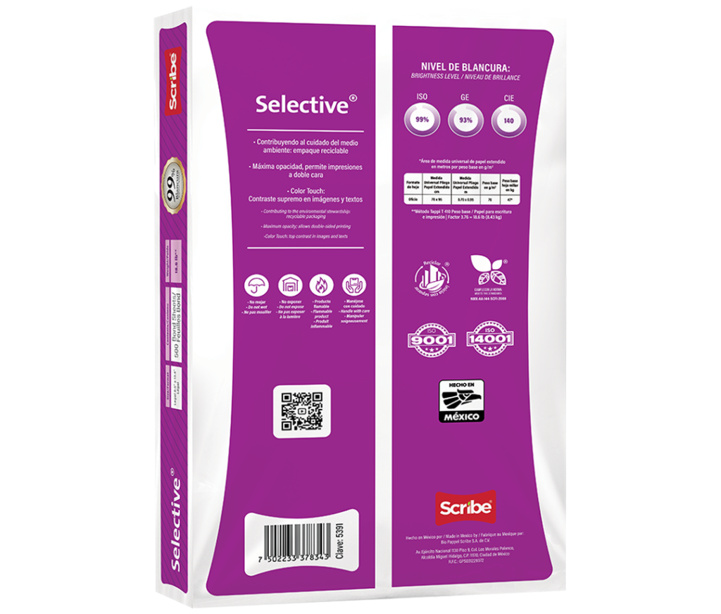 Papel bond Selective® tamaño oficio color blanco 500 hojas - Scribe